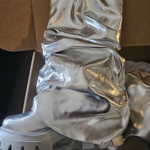 Metallic silver Combat Boots